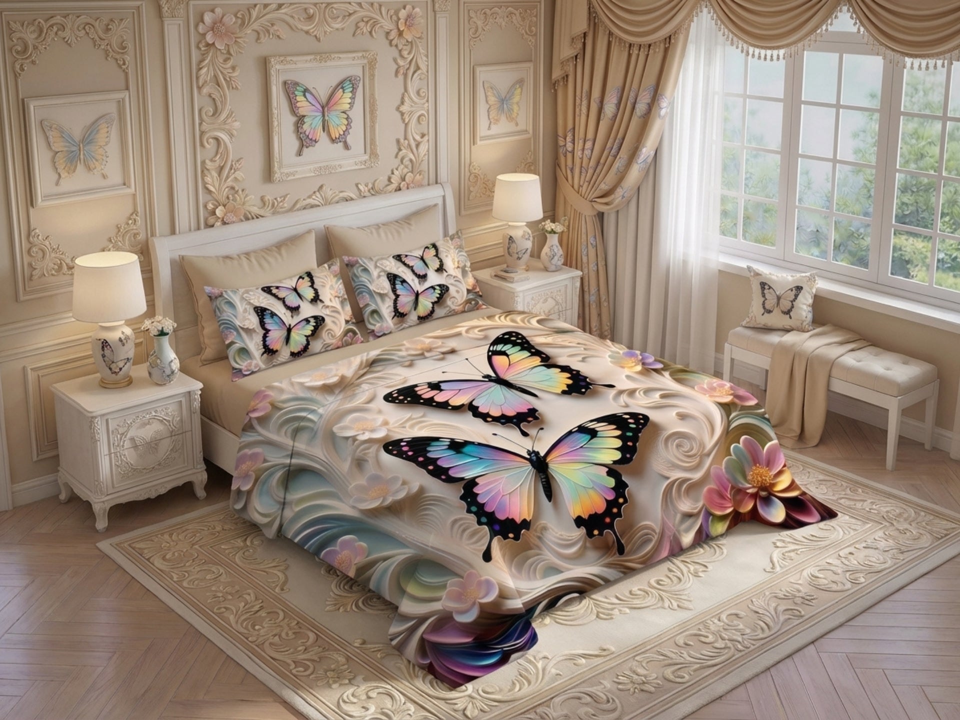 Fairy Tale Butterfly 7D Bedsheet Set - (Cream)