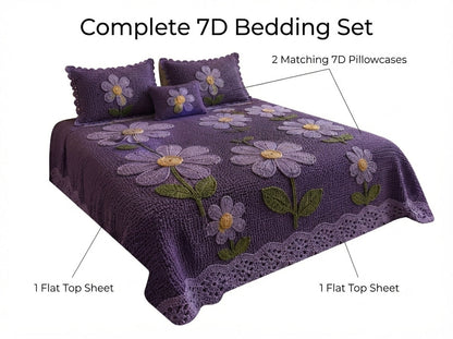 Violet Printed Crochet Paradise Bedsheet Set - (Violet)