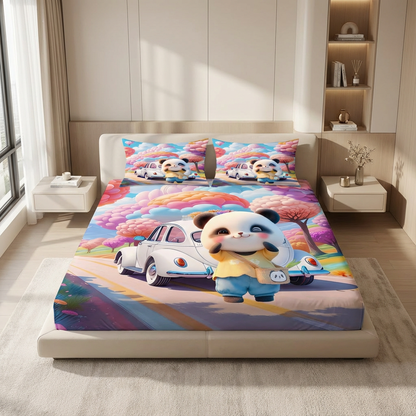 Fairy Tale Cute Panda 7D Bedsheet  Set – Blue