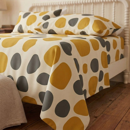 Mustard Pebble 320-TC Cherry Gingham Bedsheet (Yellow & Grey)