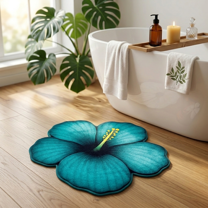 Ocean Hibiscus Designer Floor Mat (Teal)
