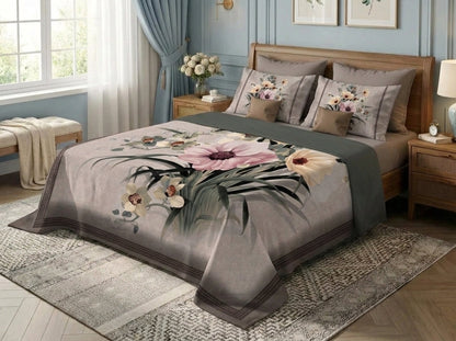 Blossom Serenity 7D Bedsheet Set - (Grey)