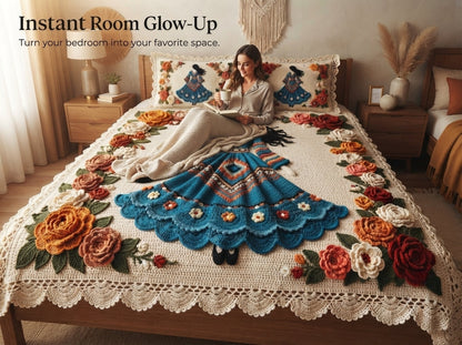 Doll Garden Printed Crochet Paradise Bedsheet Set - (Multicolor)