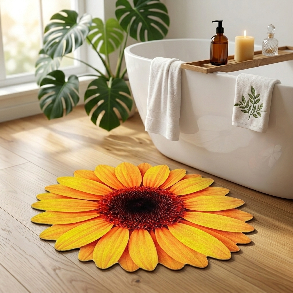 Golden Sunflower Designer Floor Mat (Yellow & Orange)