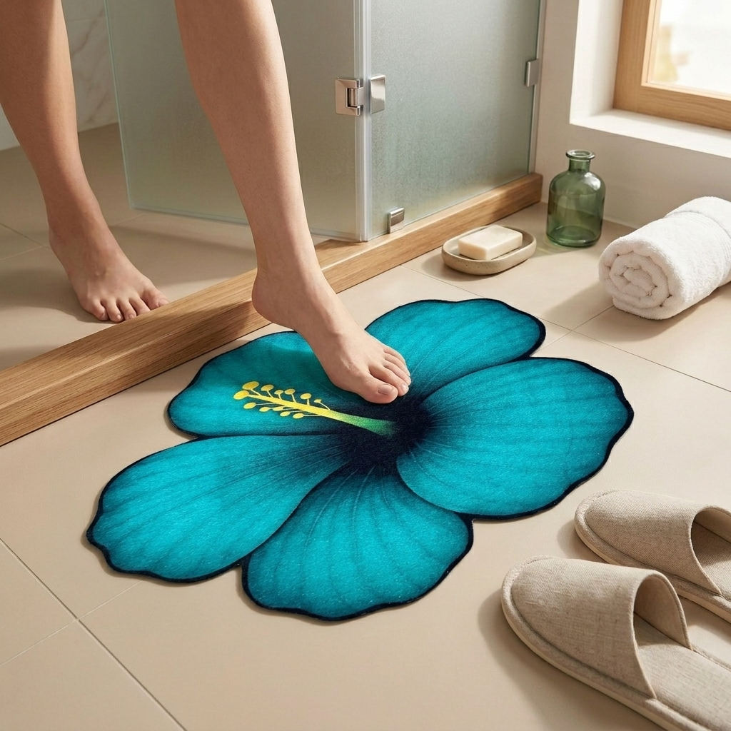 Ocean Hibiscus Designer Floor Mat (Teal)