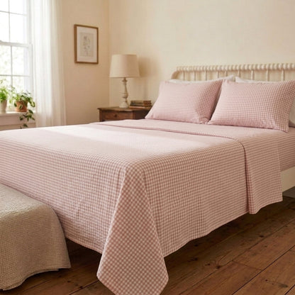 Blush Gingham 320-TC Cherry Gingham Bedsheet (Pink & White)