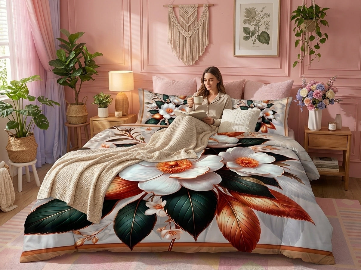 Enchanted Bloom 7D Bedsheet Set - (Ivory)