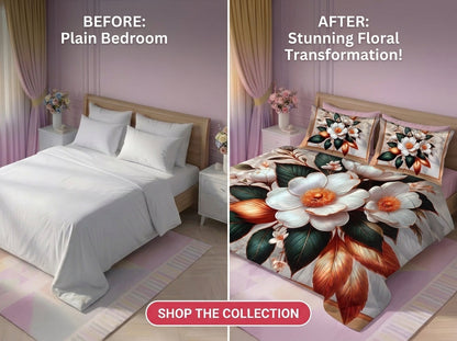 Enchanted Bloom 7D Bedsheet Set - (Ivory)