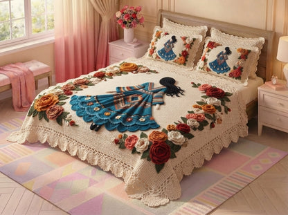 Doll Garden Printed Crochet Paradise Bedsheet Set - (Multicolor)