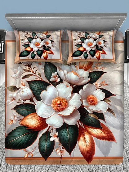 Enchanted Bloom 7D Bedsheet Set - (Ivory)