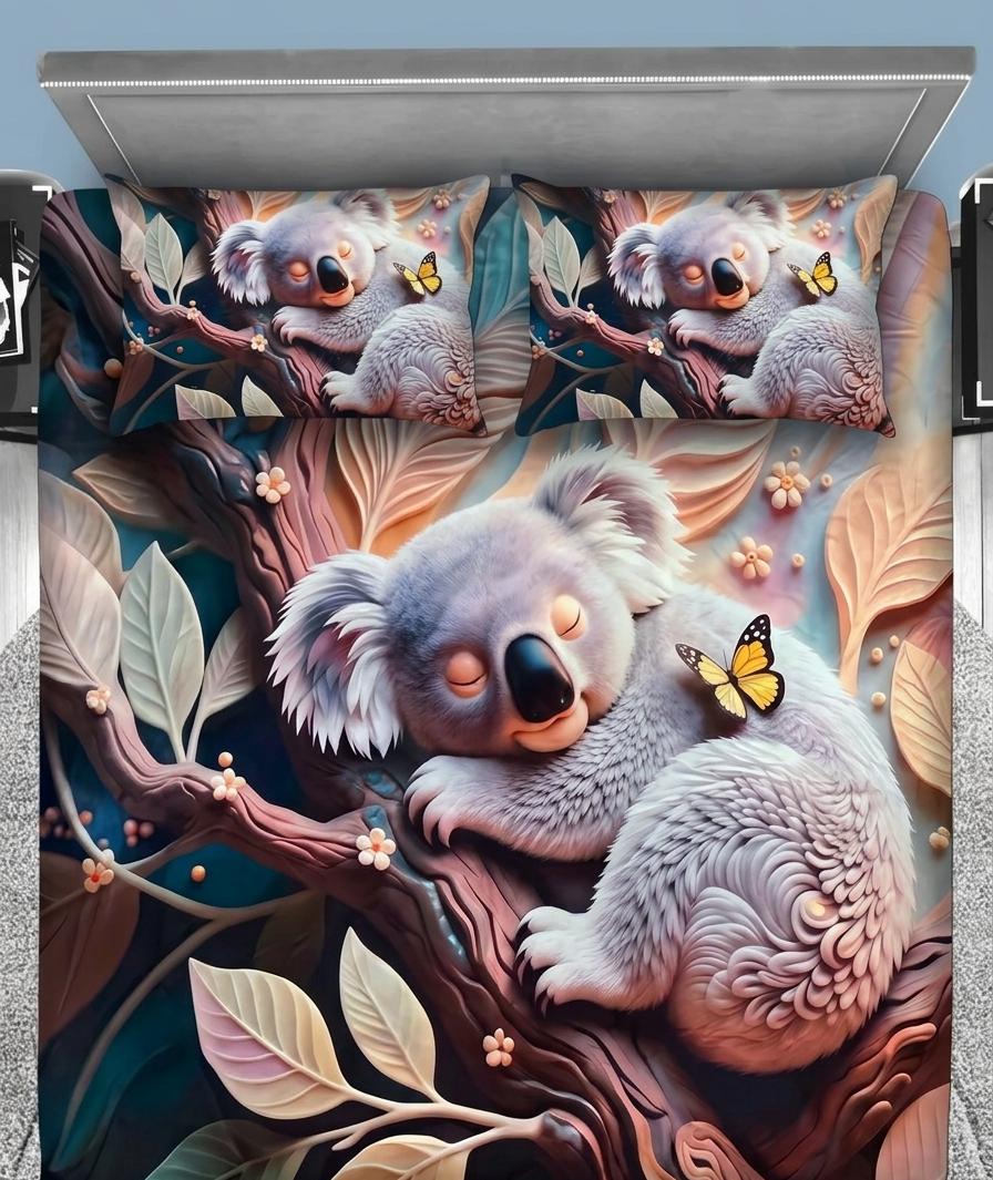 Koala Haven 7D Bedsheet Set - (Multicolor)