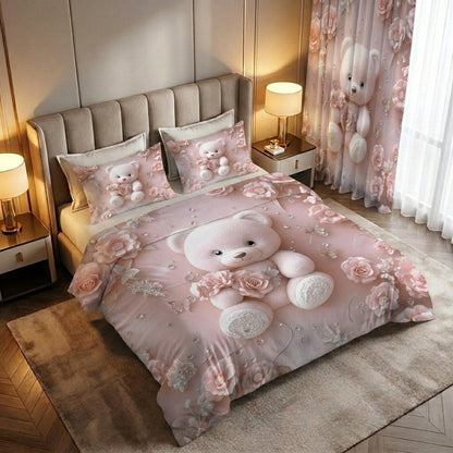Baby Teddy 7D Bedsheet & Curtain Combo Set