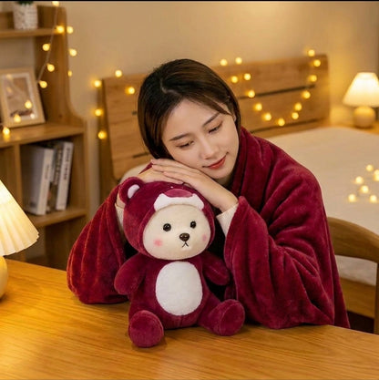 Red Teddy 3 in 1 Kids Blanket, Pillow & Soft Toy (Red)