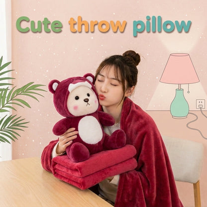 Red Teddy 3 in 1 Kids Blanket, Pillow & Soft Toy (Red)