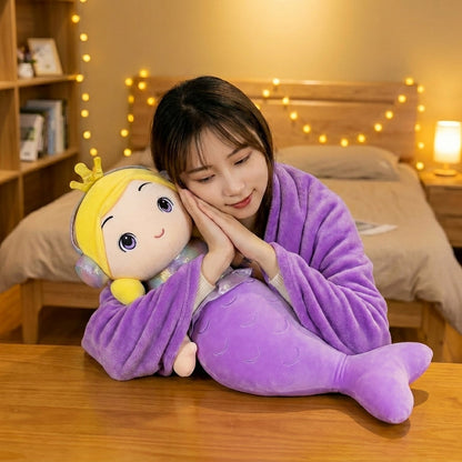 Mermaid 3 in 1 Kids Blanket, Pillow & Soft Toy (Purple)