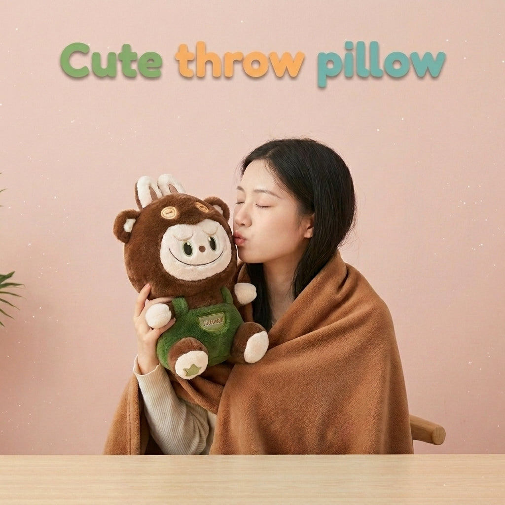 Labubu 3 in 1 Kids Blanket, Pillow & Soft Toy (brown)