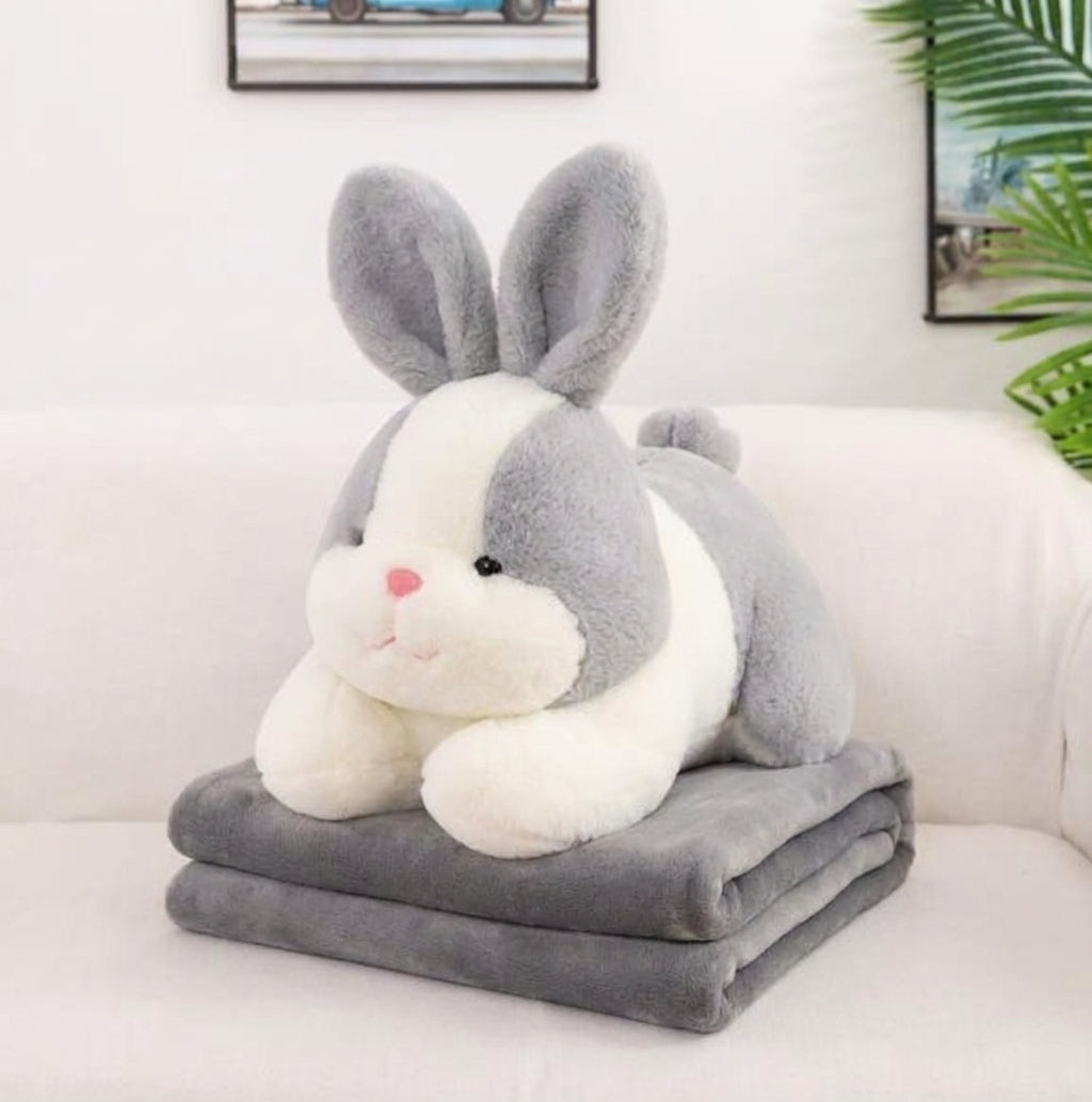 Gray Bunny 3 in 1 Kids Blanket, Pillow & Soft Toy (Gray)