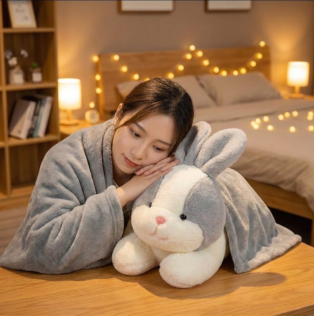 Gray Bunny 3 in 1 Kids Blanket, Pillow & Soft Toy (Gray)