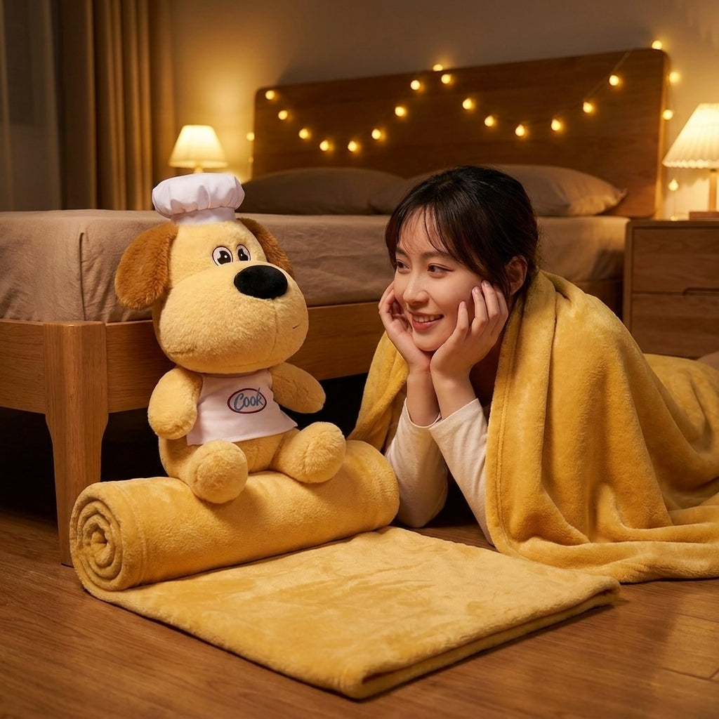 Chef paw 3 in 1 Kids Blanket, Pillow & Soft Toy (Golden)