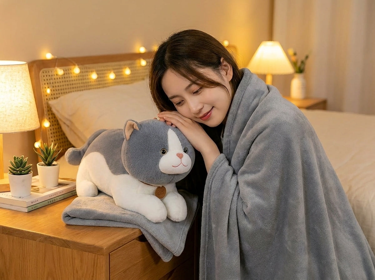 KittyNest 3 in 1 Kids Blanket, Pillow & Soft Toy (Grey)