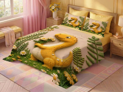 Fairy Tale Dino Bloom 7D Bedsheet Set – (Sage Green)