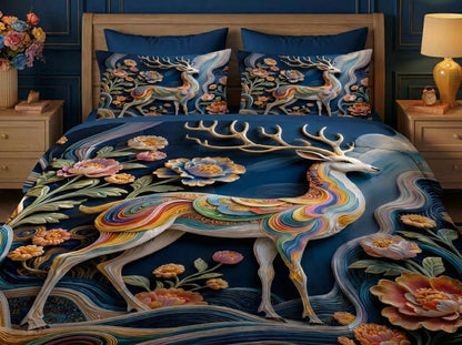 Fairy Tale Deer 7D Bedsheet Set – (Navy Blue)