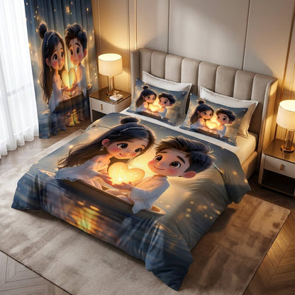 Glow of Love 7D Bedsheet & Curtain Combo Set