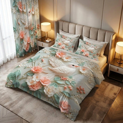 Dreamy Bird 7D Bedsheet & Curtain Combo Set