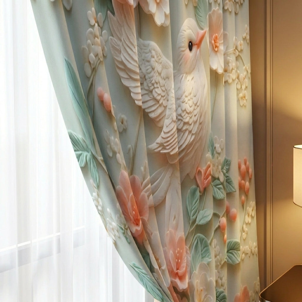 Dreamy Bird 7D Bedsheet & Curtain Combo Set