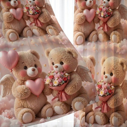 Blush Bear 7D Bedsheet & Curtain Combo Set