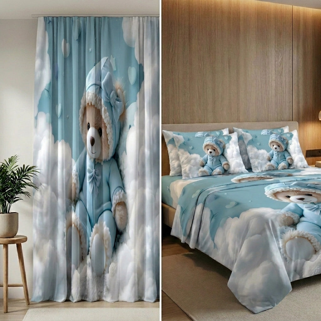 Sky Buddy 7D Bedsheet & Curtain Combo Set