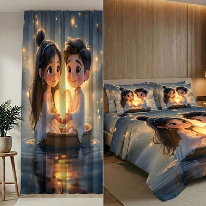 Glow of Love 7D Bedsheet & Curtain Combo Set