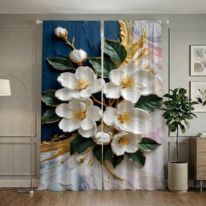 White Orchid 7D Bedsheet & Curtain Combo Set