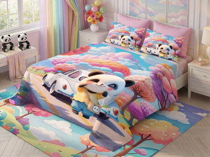 Fairy Tale Cute Panda 7D Bedsheet  Set – Blue