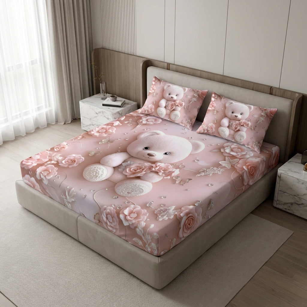 Fairy Tale Baby Teddy 7D Bedsheet Set – Pink