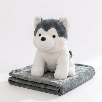 Husky 3 in 1 Kids Blanket, Pillow & Soft Toy (Gray)