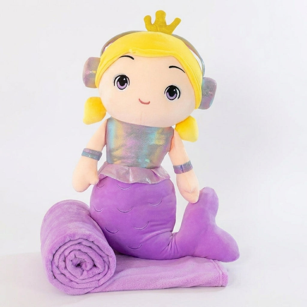 Mermaid 3 in 1 Kids Blanket, Pillow & Soft Toy (Purple)