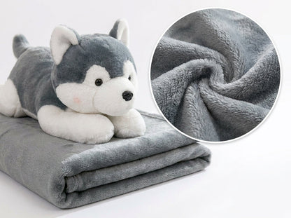 Husky 3 in 1 Kids Blanket, Pillow & Soft Toy (Gray)