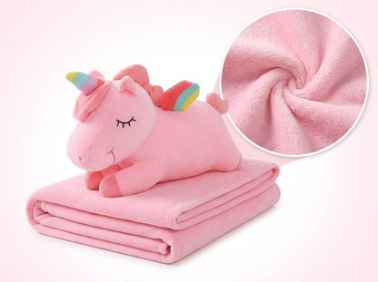 Pink Unicorn 3 in 1 Kids Blanket, Pillow & Soft Toy (pink)