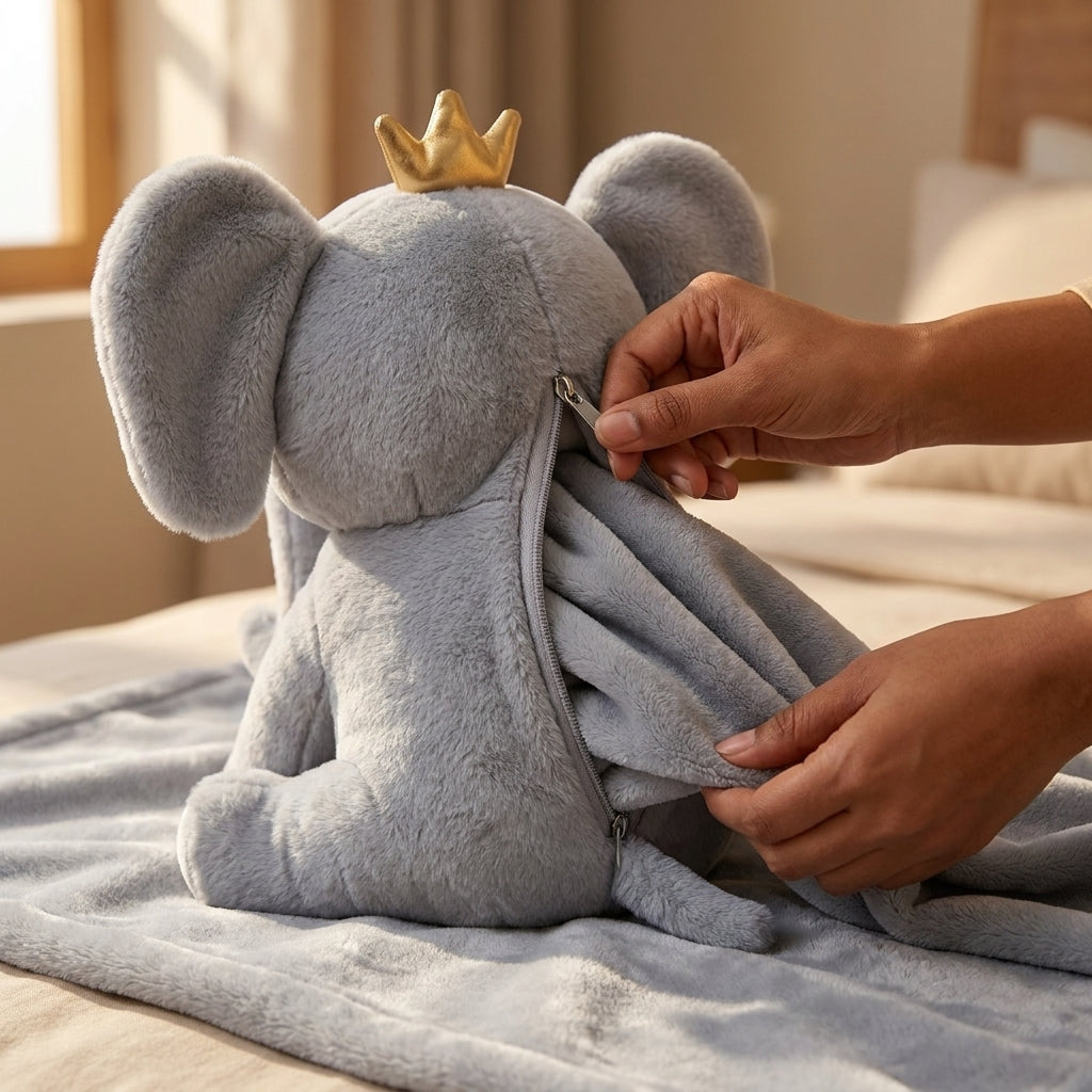 Elephant 3 in 1 Kids Blanket, Pillow & Soft Toy (Gray)