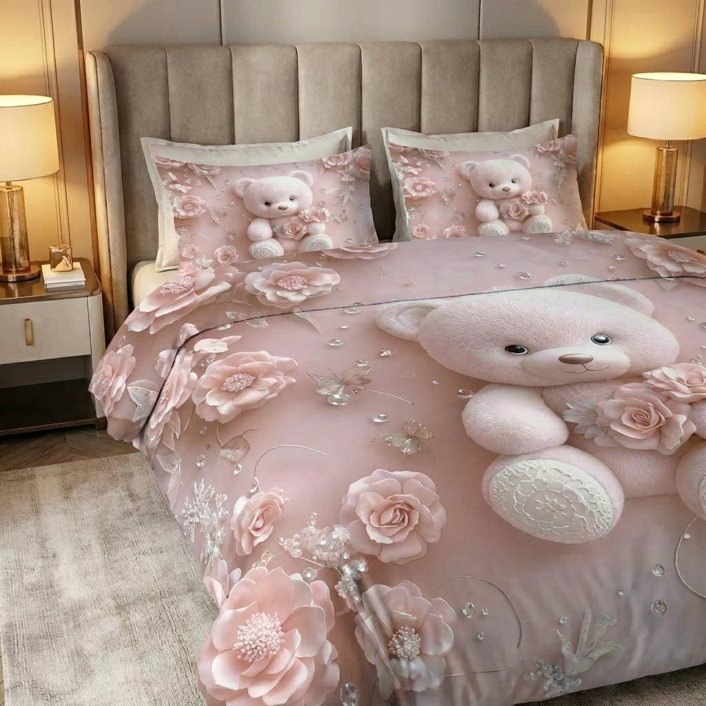 Baby Teddy 7D Bedsheet & Curtain Combo Set