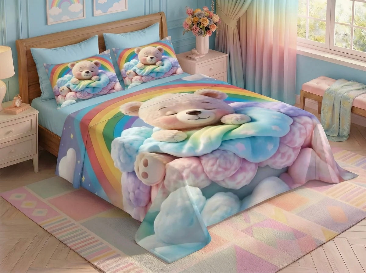 Fairy Tale Dreamy Cub 7D Bedsheet set - blue