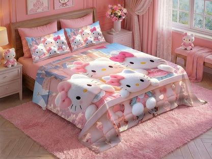 Fairy Tale Kitty Bliss 7D Bedsheet set - pink