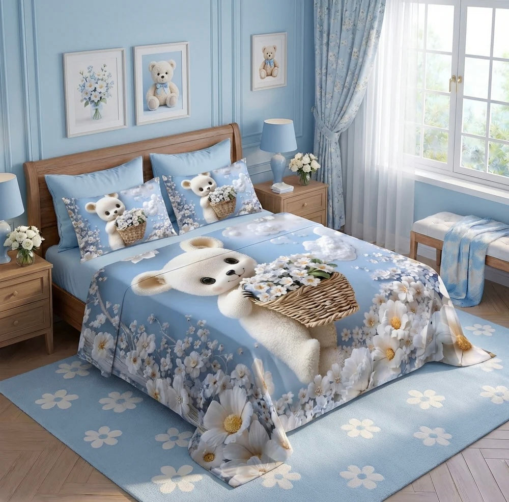 Fairy Tale Cozy Teddy 7D Bedsheet Set – Blue