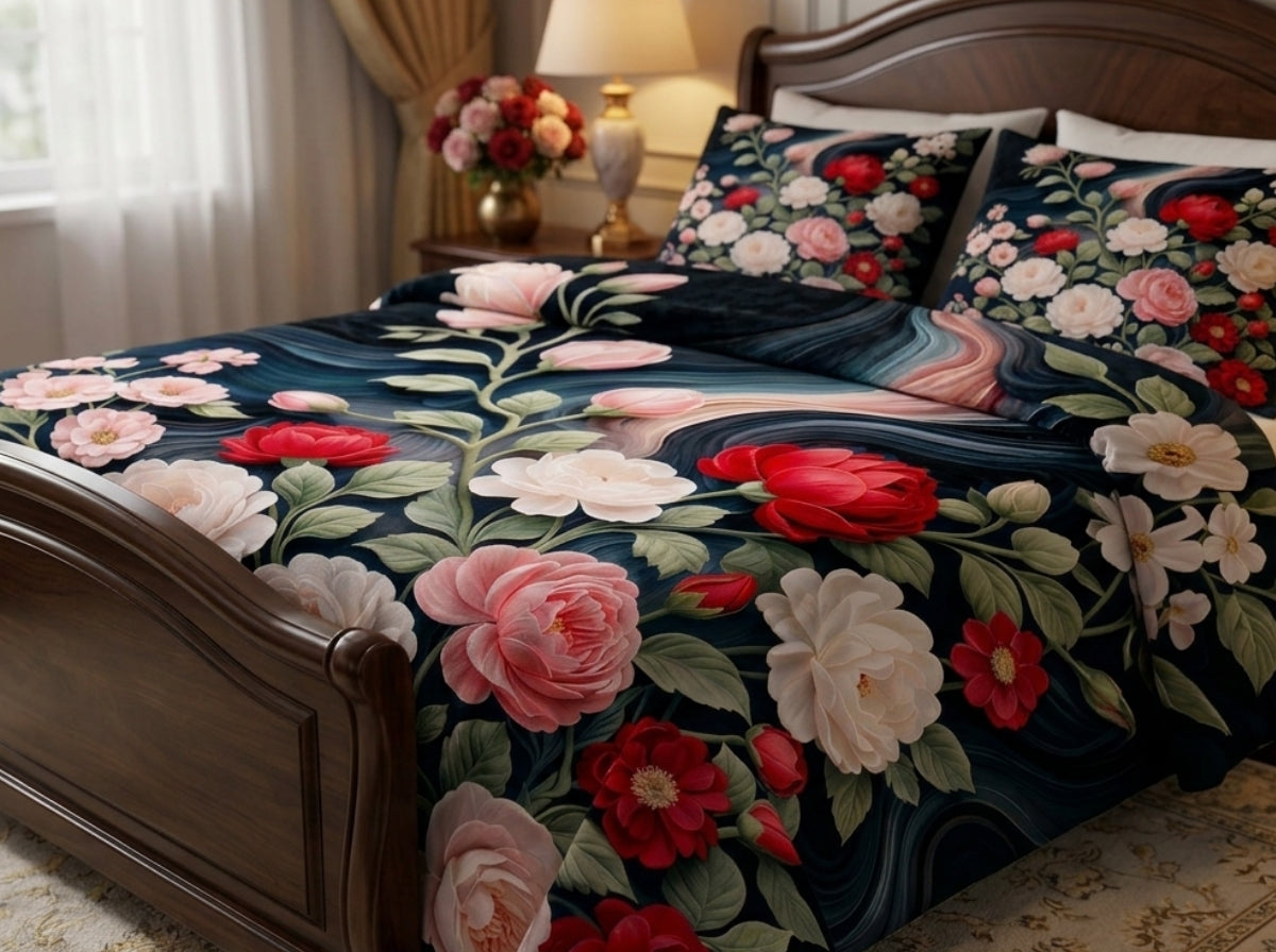 Fairy Tale Moonlit Garden 7D Bedsheet Set - (Navy)