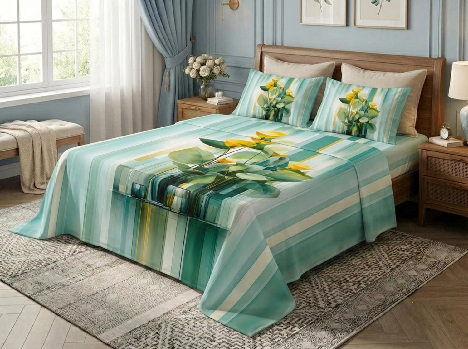 Botanical Glasshouse 7D Bedsheet Set - (Aqua)