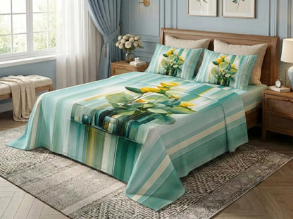 Botanical Glasshouse 7D Bedsheet Set - (Aqua)