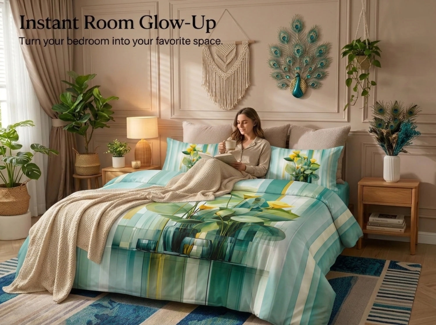Botanical Glasshouse 7D Bedsheet Set - (Aqua)