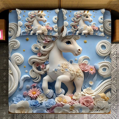 Fairy Tale Unicorn Horse Double Bedsheet Set – Blue - VIRASAAH