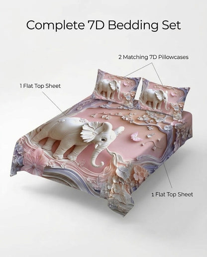 Fairy Tale Elephant 7D Bedsheet Set – Pink